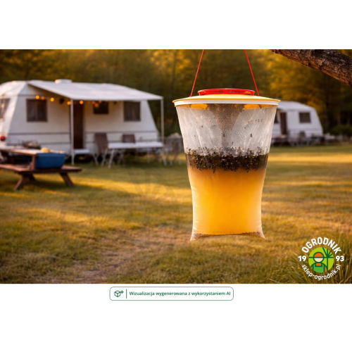Pułapka na muchy przy przyczepie kempingowej na campingu