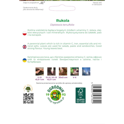 BIO Rukola nasiona nowe opakowanie tył