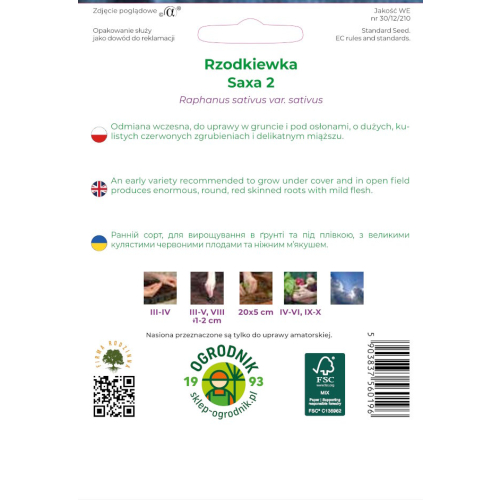 BIO RZODKIEWKA SAXA 2 nowe opakowanie tył