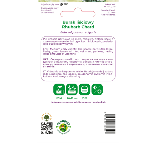 Burak liściowy Rhubarb Chard nowe opakowanie tył