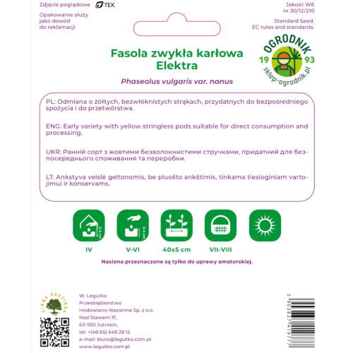 FASOLA ELEKTRA nowe opakowanie tył