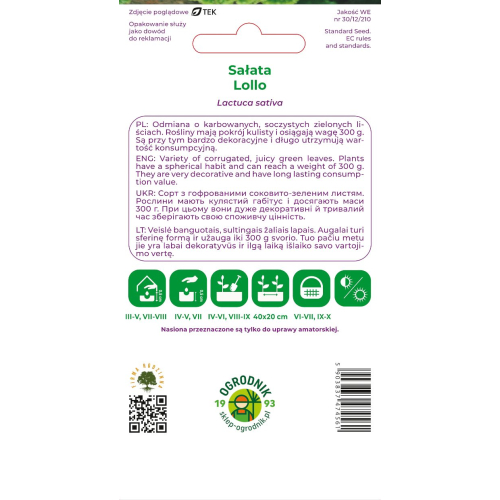 SAŁATA liściowa LOLLO BIONDA (1g) - W. Legutko