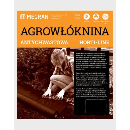 AGROWŁOKNINA CZARNA antychwastowa HORTI-LINE 45g UV - 1,6 x 20mb - MEGRAN - Produkt Polski
